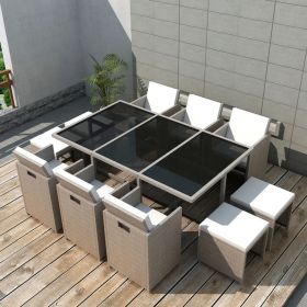 11 Piece Patio Dining Set with Cushions Poly Rattan Beige 11 Piece Patio Dining Set with Cushions Poly Rattan Beige