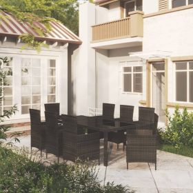 9 Piece Patio Dining Set with Cushions Poly Rattan 9 Piece Patio Dining Set with Cushions Poly Rattan